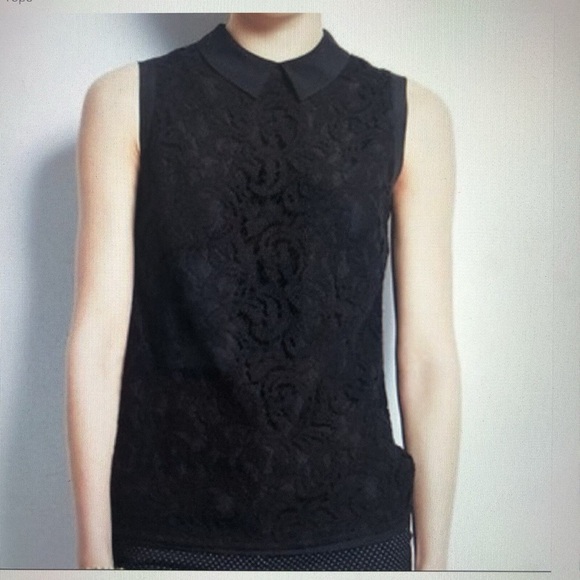 Ann Taylor Black Collared Lace Sleeveless Top - Picture 1 of 5